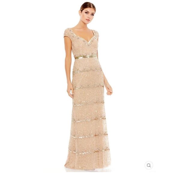 Mac Duggal 9089 Womens Cap Sleeve  Embellished Gown Nude 8 - Picture 2 of 16